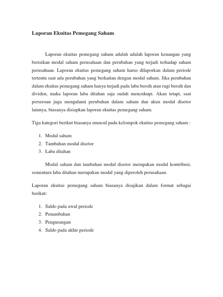 Laporan Ekuitas Pemegang Saham