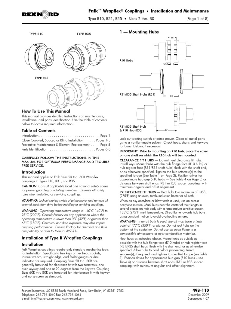 498 110 Falk Wrapflex Type R10, 31, 35, Sizes 2 80 Elastomeric