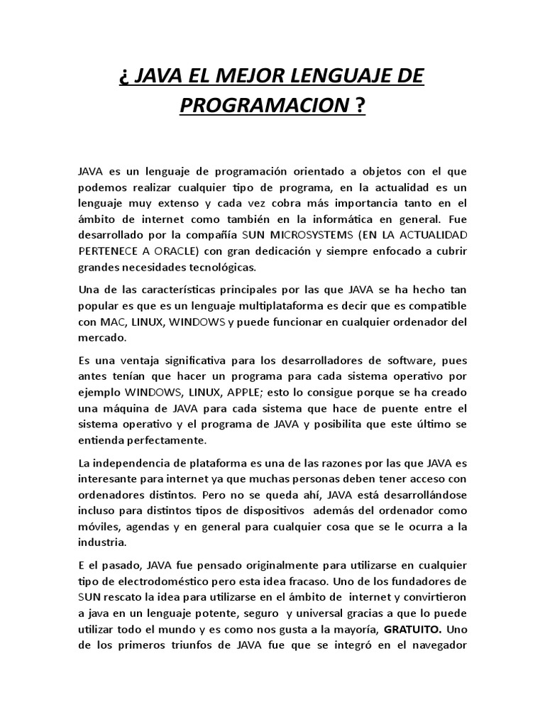 Ensayo Java Corto | PDF | Java (lenguaje de programación) | Lenguaje de ...