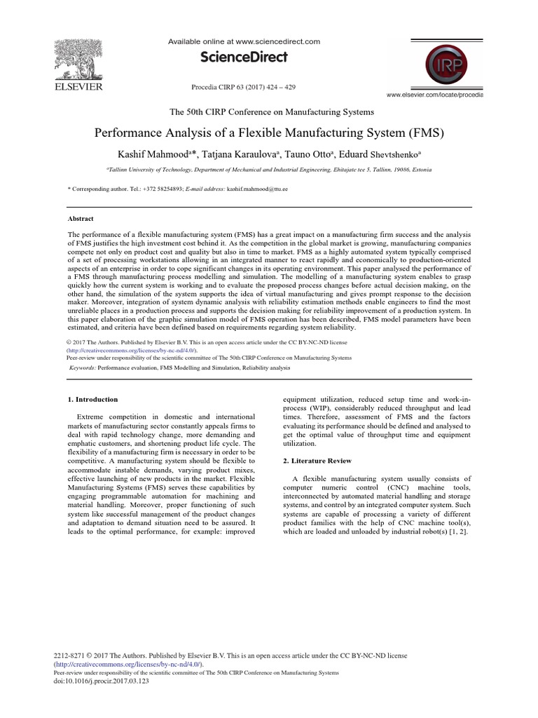 Performance Analysis of A Flexible Manufacturing S | PDF | Reliability ...