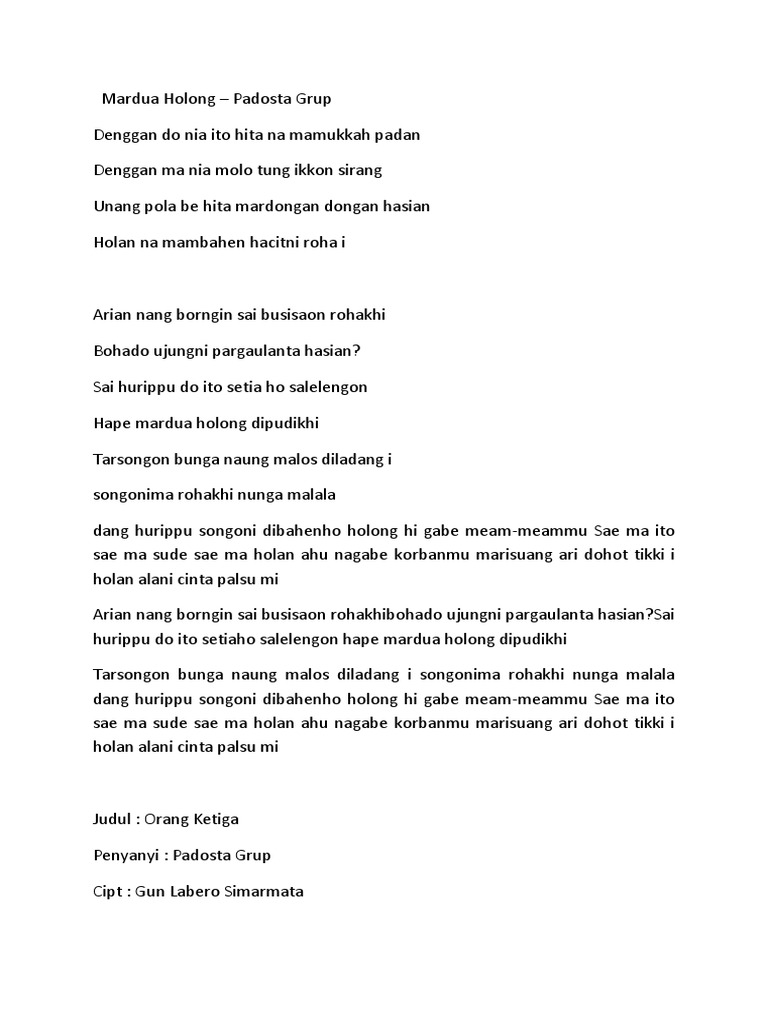 Lirik Lagu Mardua Holong Pdf