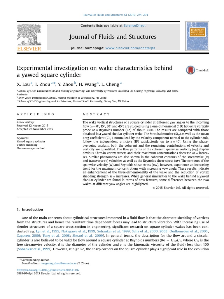 Wake Characteristics of Yawed Square Cylinder | PDF | Vortices | Turbulence