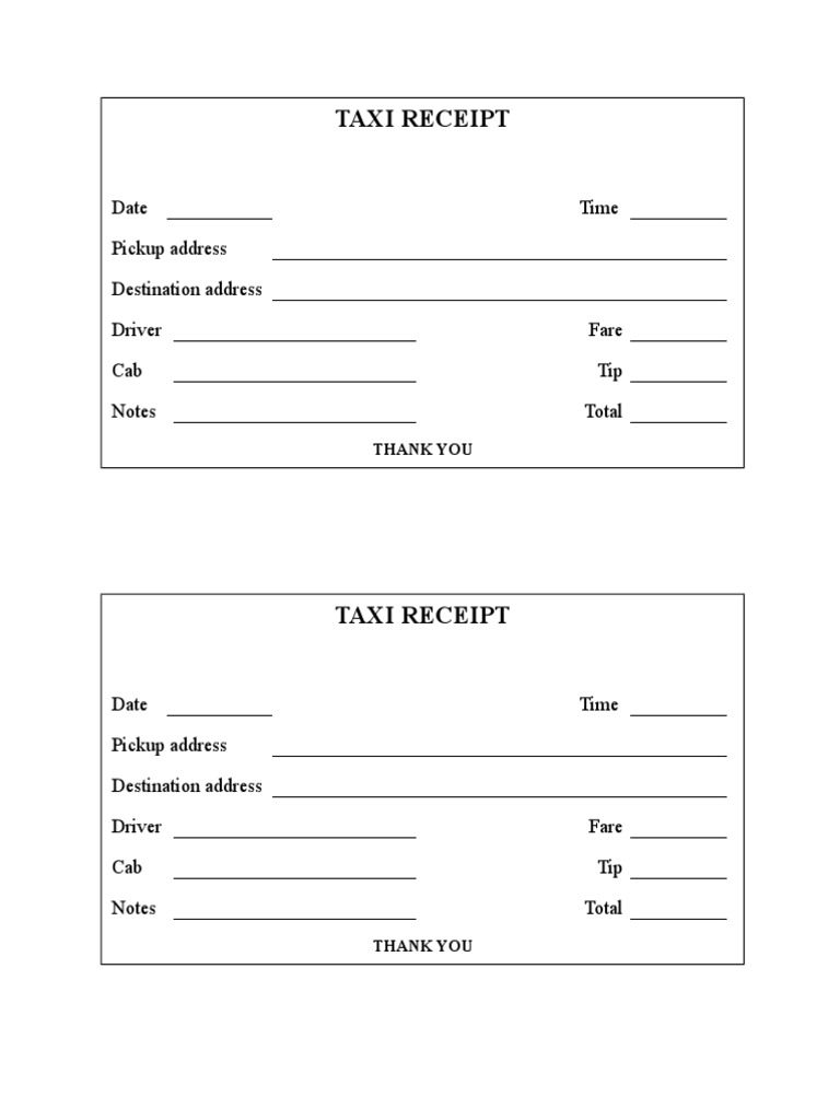 Blank Taxi Receipt Template | PDF | Taxicab | Road Transport