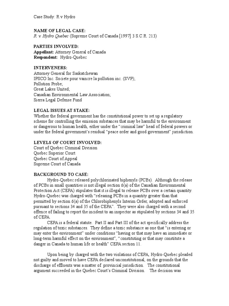 Supreme Court Ruling on Hydro-Quebec | PDF | Federal Government Of The ...
