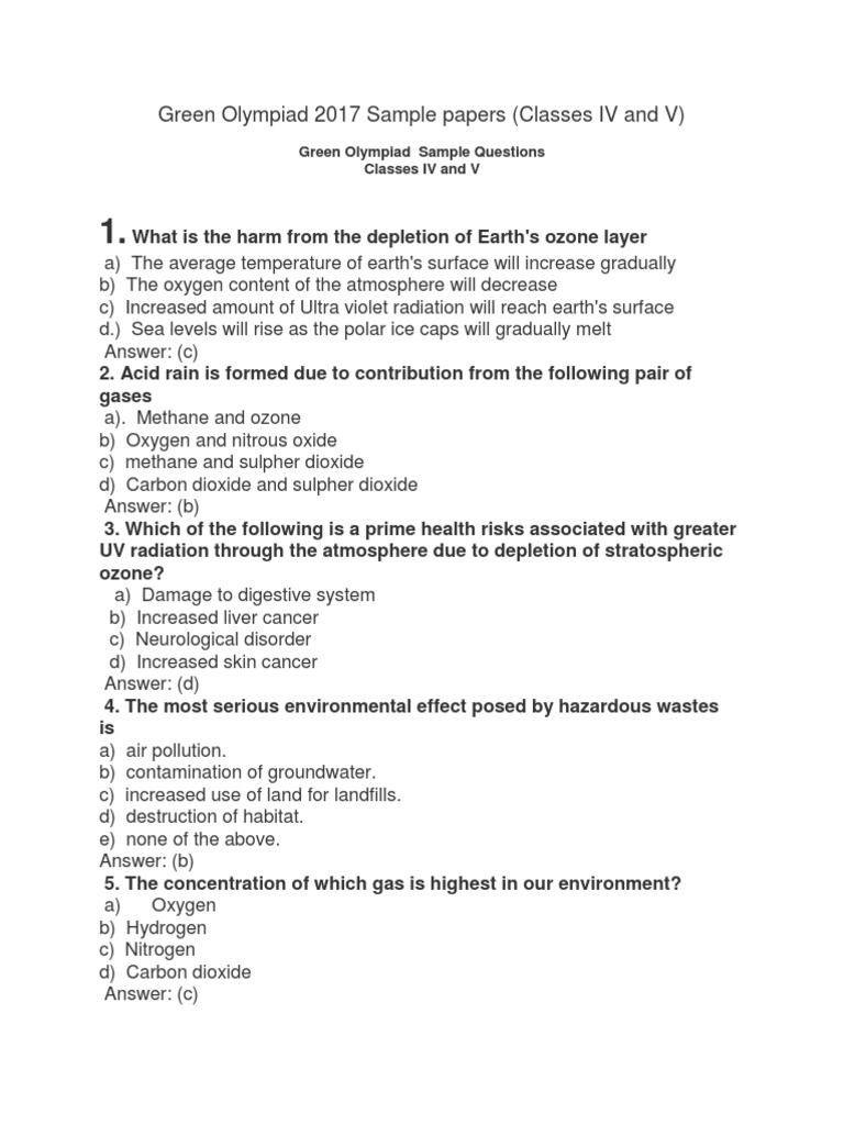 Green Olympiad Sample Papers IV-V | PDF | Sewage Treatment | Food Web