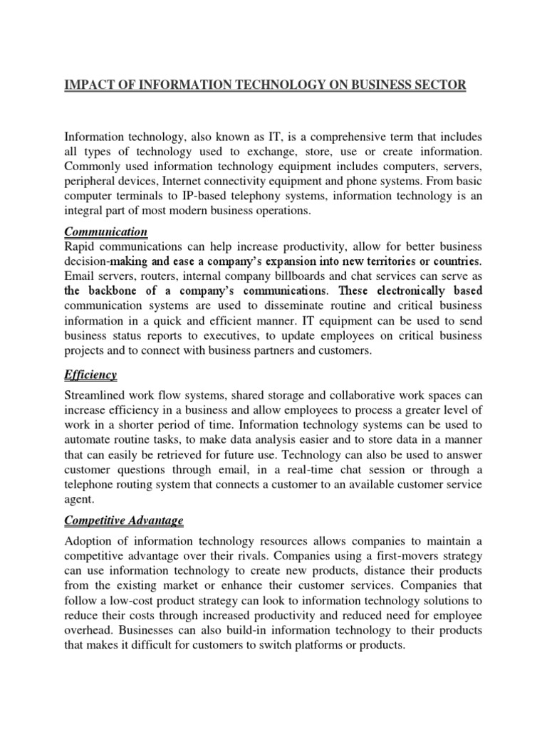 IT's Impact on Business Operations | PDF | Internet | Information ...