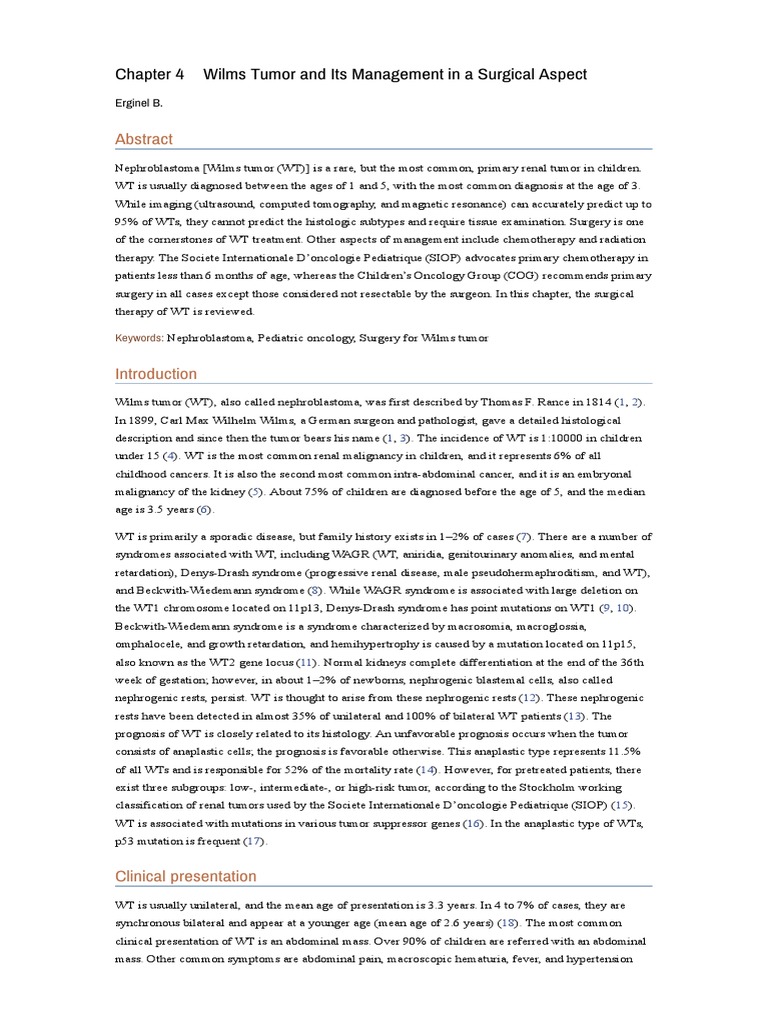 Chapter 4 Wilms Tumor and Its Management in A Surgical Aspect | PDF ...