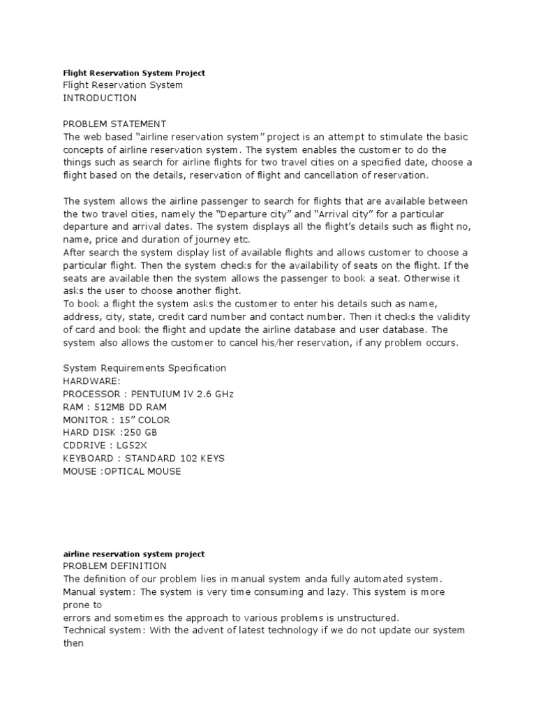 Flight Reservation System Project | PDF | Feasibility Study | Databases