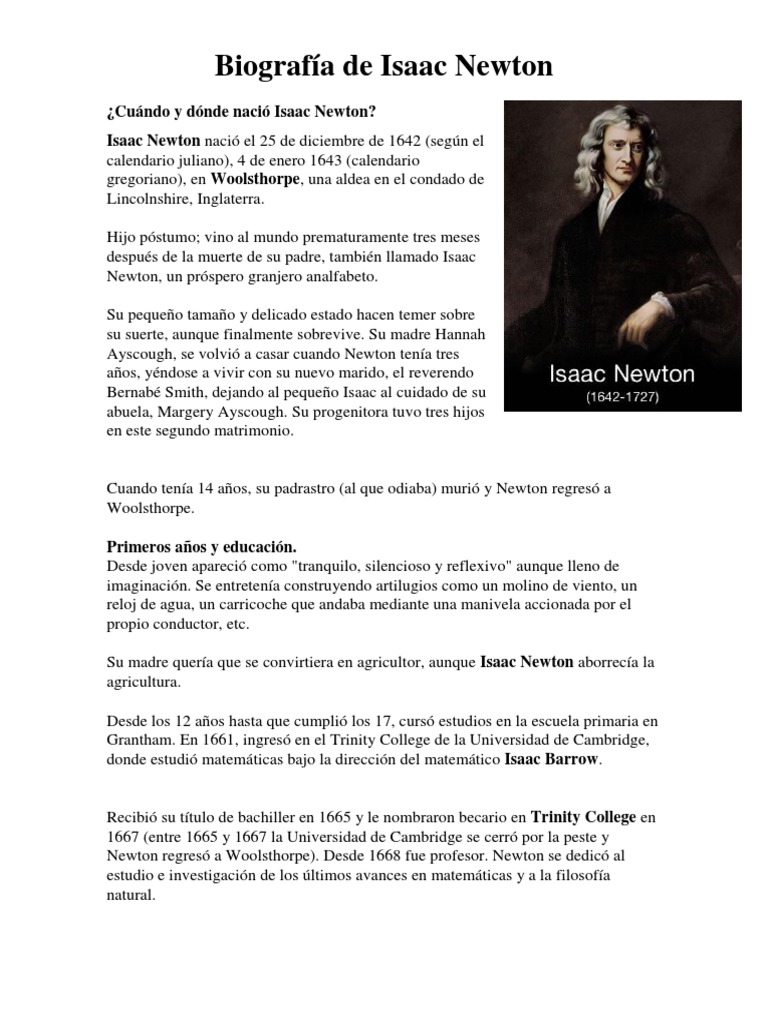 Biografía de Isaac Newton Resumida | PDF | Isaac Newton | Gravedad