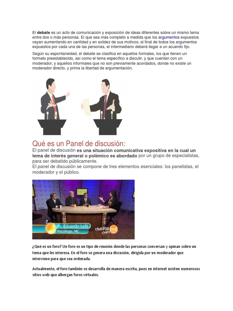 Qué es un Panel de discusión tema de interés general o polémico es abordado por un grupo de