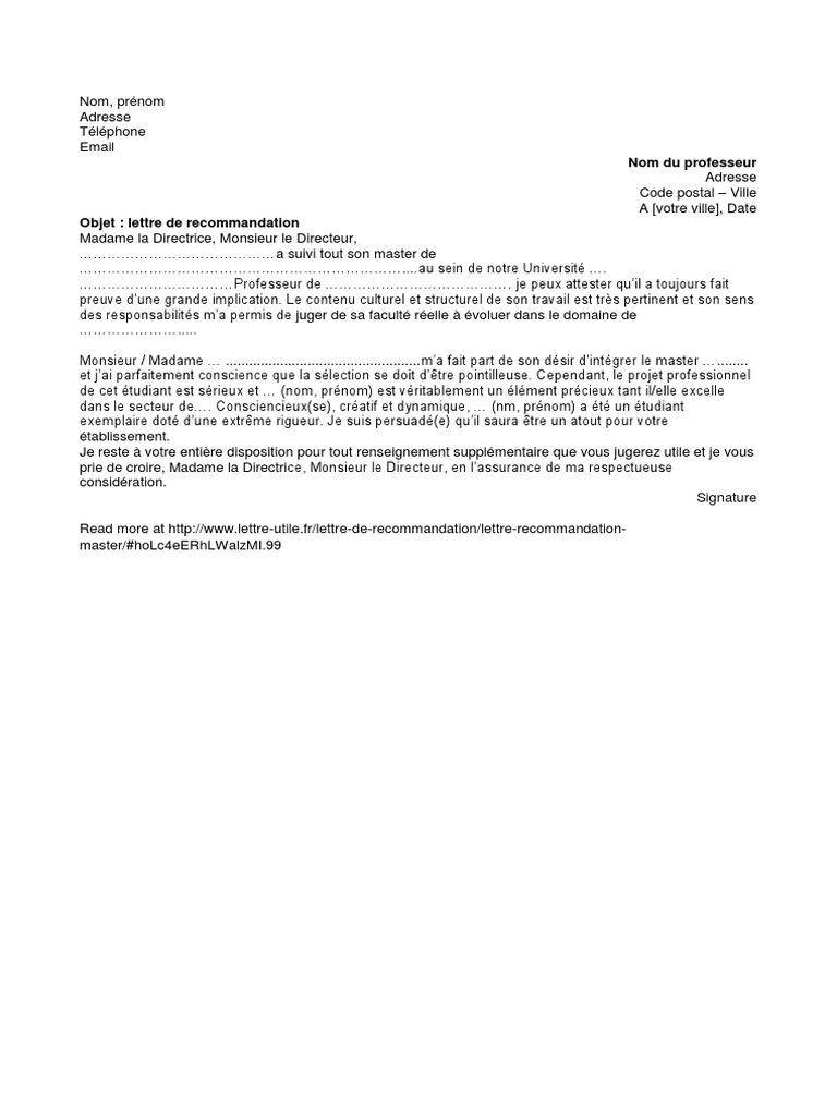 Lettre de Master PDF