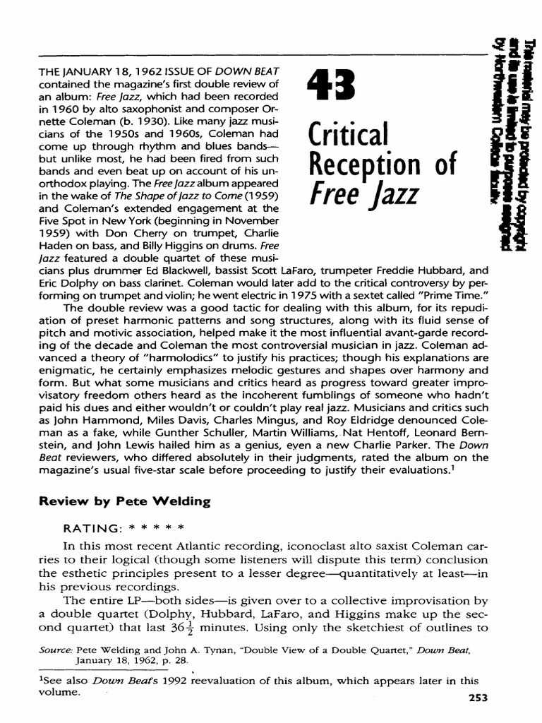 Critical Reception Free Jazz PDF Jazz Musical Compositions