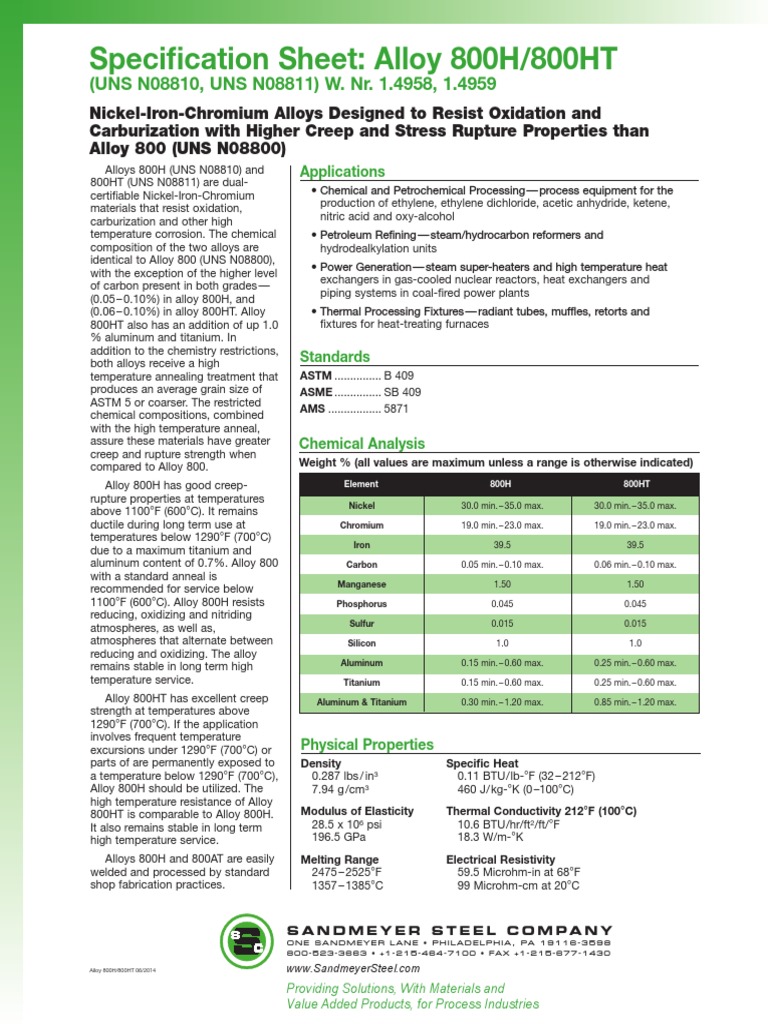 Alloy 800H/800HT Specifications Guide | PDF | Stainless Steel | Alloy