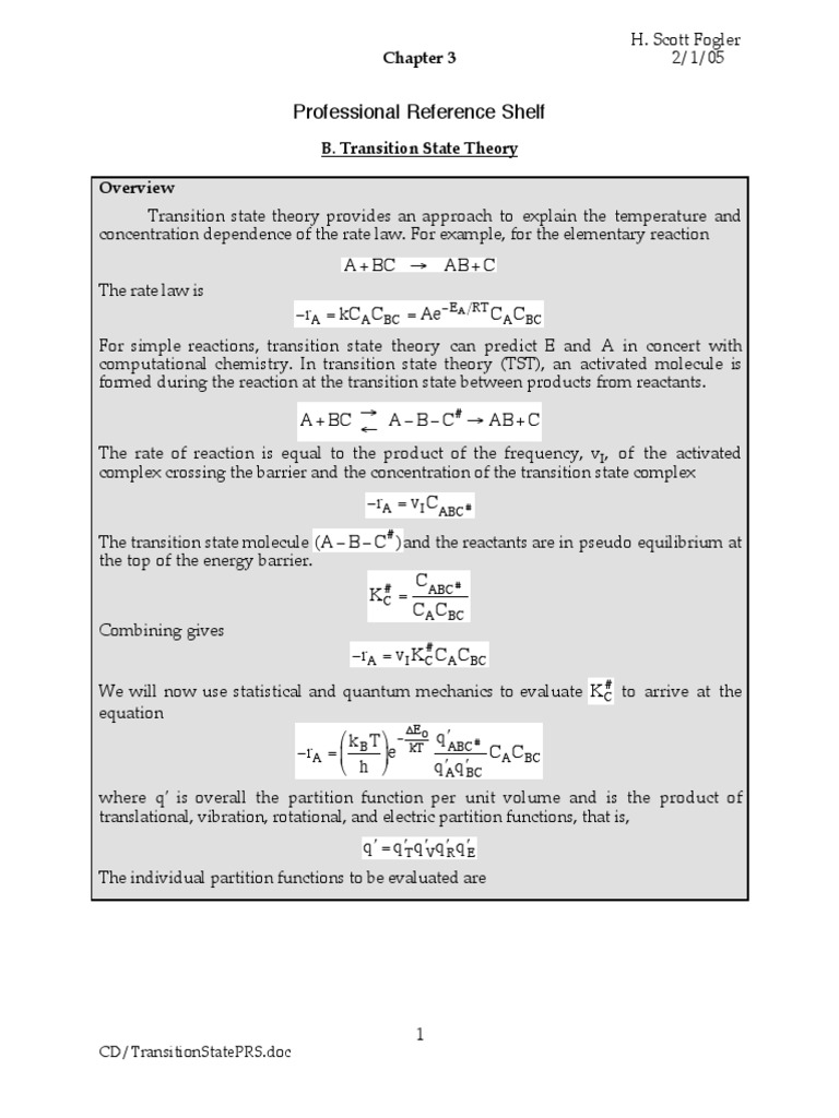 Transitionstate Pdf Reaction Rate Unit Processes