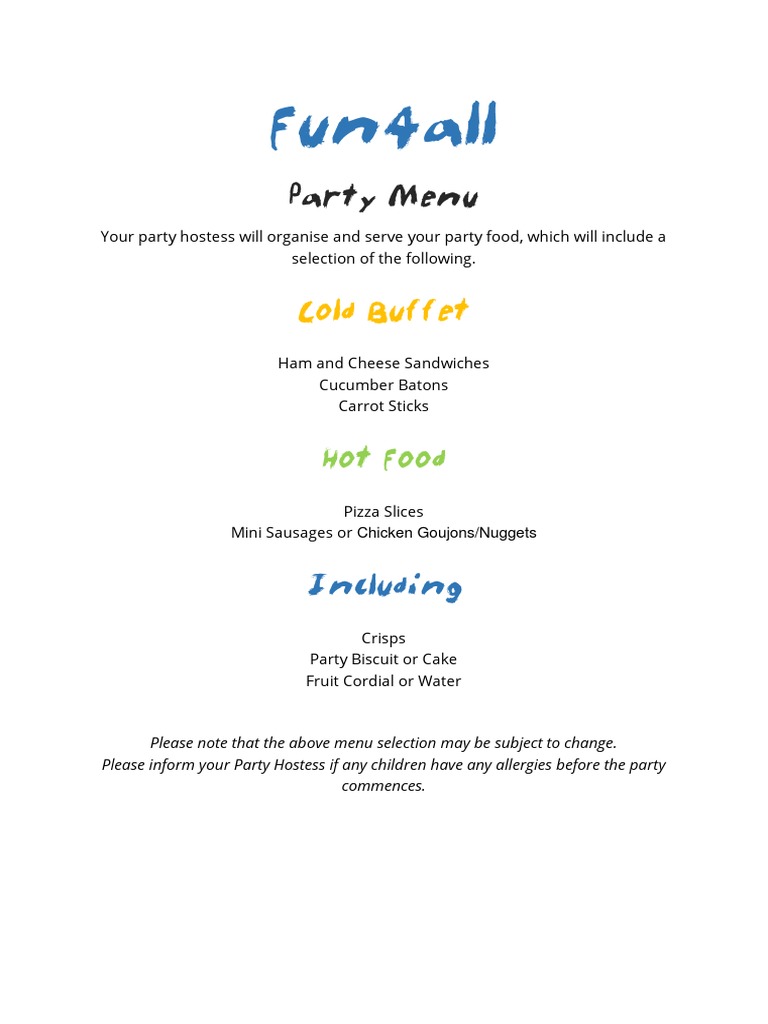 Fun4all Party Menu | PDF