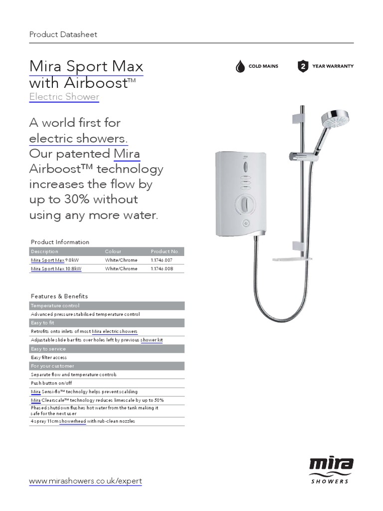 Mira Sport Max With Airboost PDF Shower Water Heating