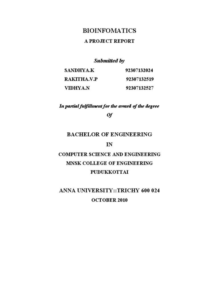 Bioinformatics Project Report 2010 | PDF