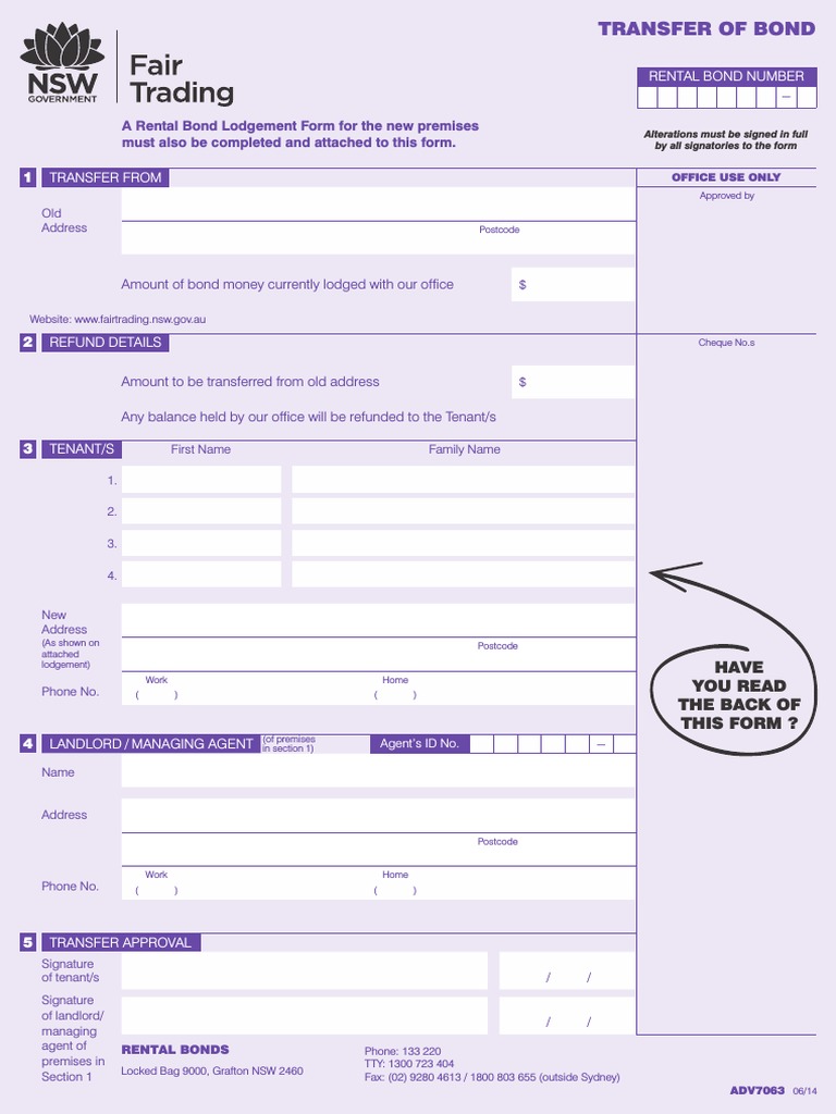 A Rental Bond Lodgement Form For The New Premises Must Also Be