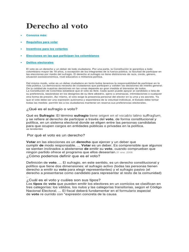 Derecho Al Voto Votacion Sufragio
