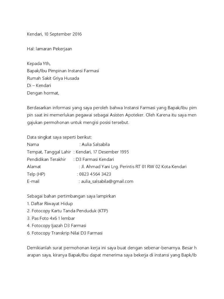 Contoh Surat Lamaran Pekerjaan Instansi Pemerintah Aneka Contoh