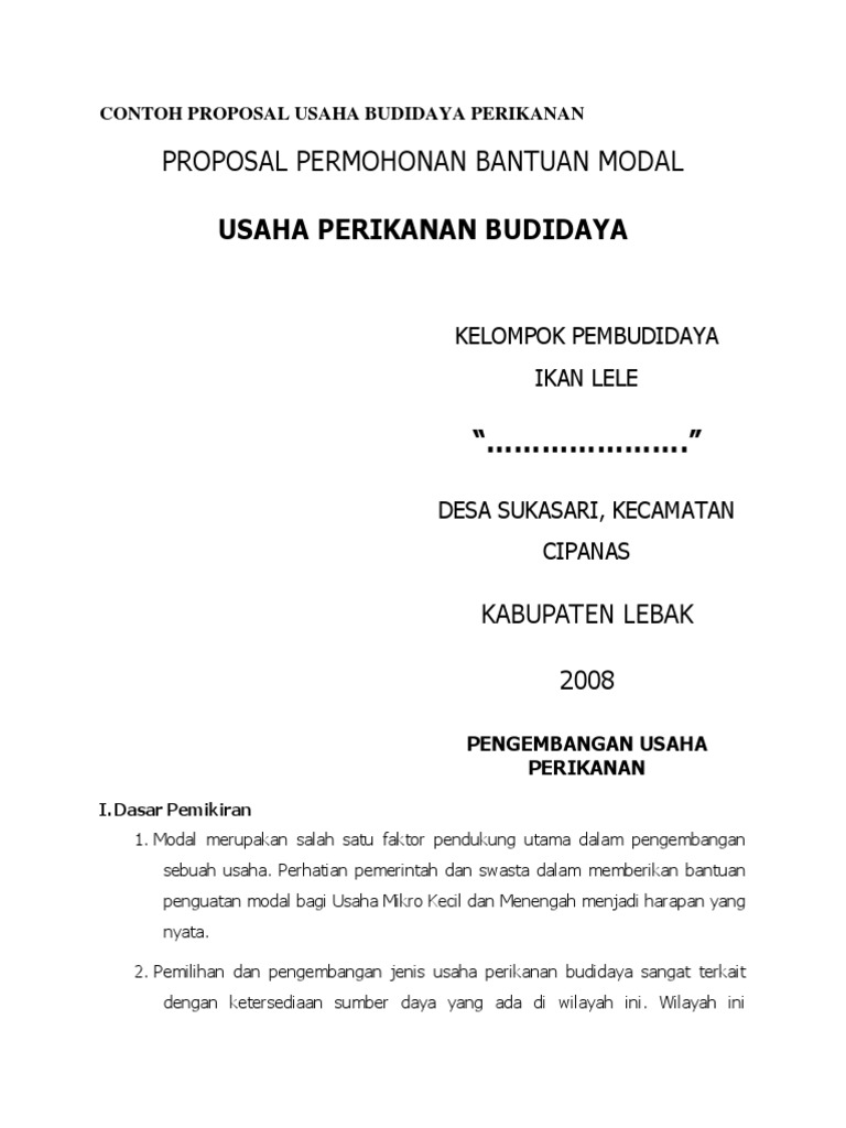 Contoh Proposal Usaha Budidaya Perikanan Docx