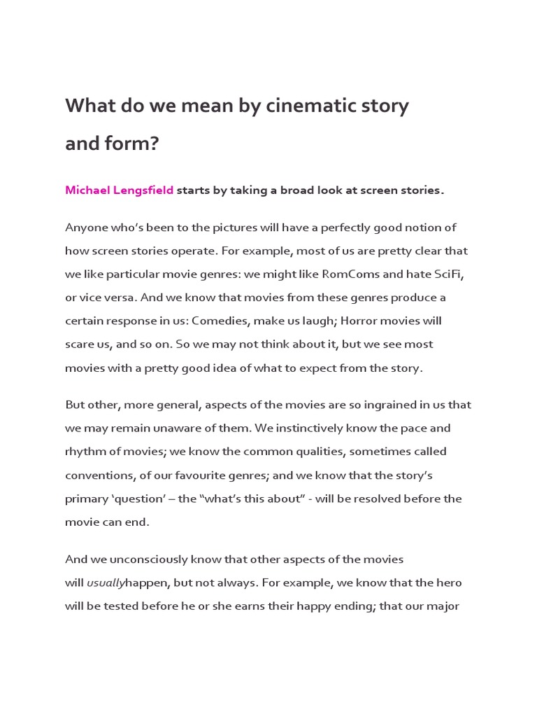 What Do We Mean by Cinematic Story and Form PDF Screenplay Genre