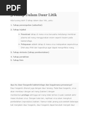 Reproduksi Virus Siklus Litik Dan Lisogenik