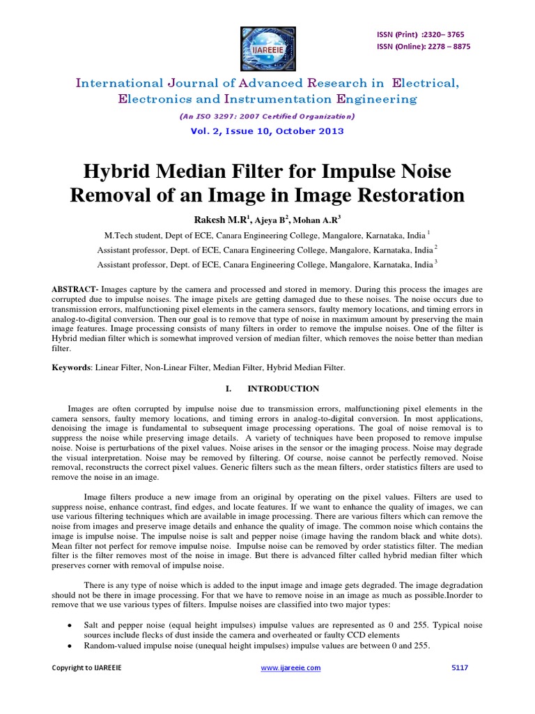 Hybrid Median Filter For Impulse Noise Removal of An Image in Image ...