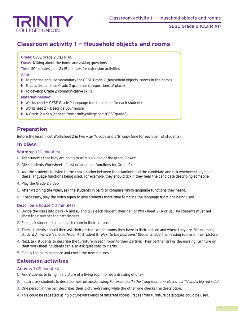 Household Objects and Rooms Activity | PDF | Test (Assessment ...