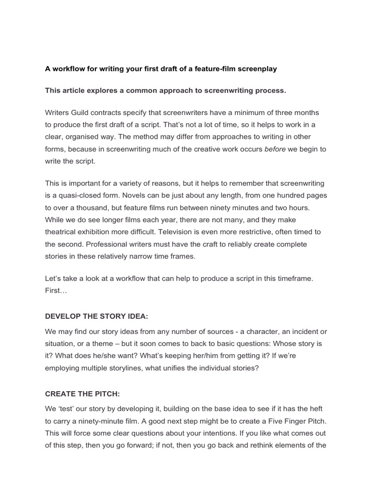 Screenwriting Workflow for First Draft | PDF | Screenwriting | Screenplay