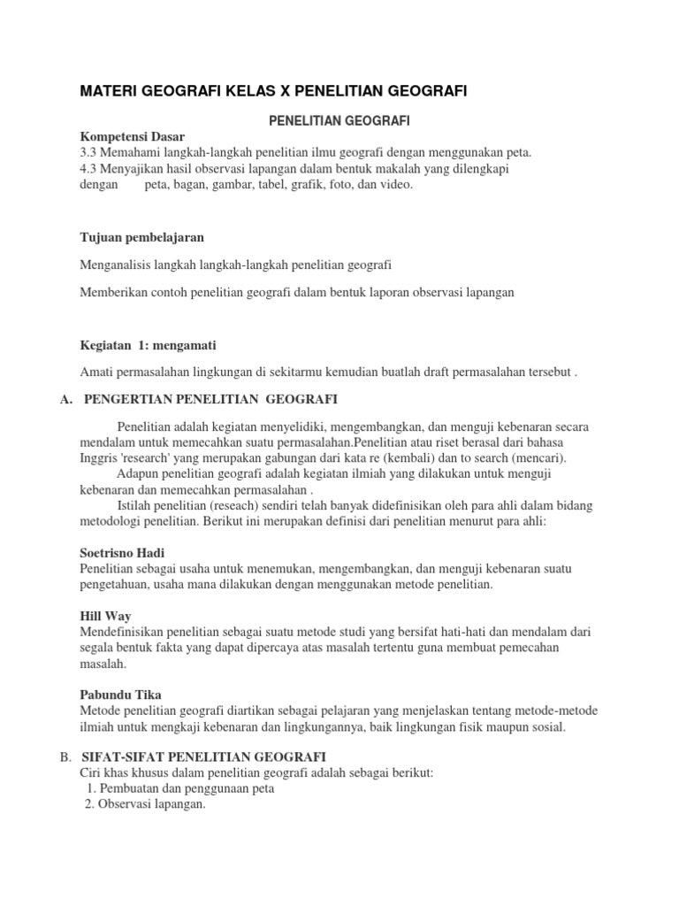 Materi Geografi Kelas X Penelitian Geografi Docx