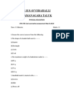 G H S Avverahalli Ramanagara Taluk: Physical Education 8TH STD 2nd Summative Assessment March-2019