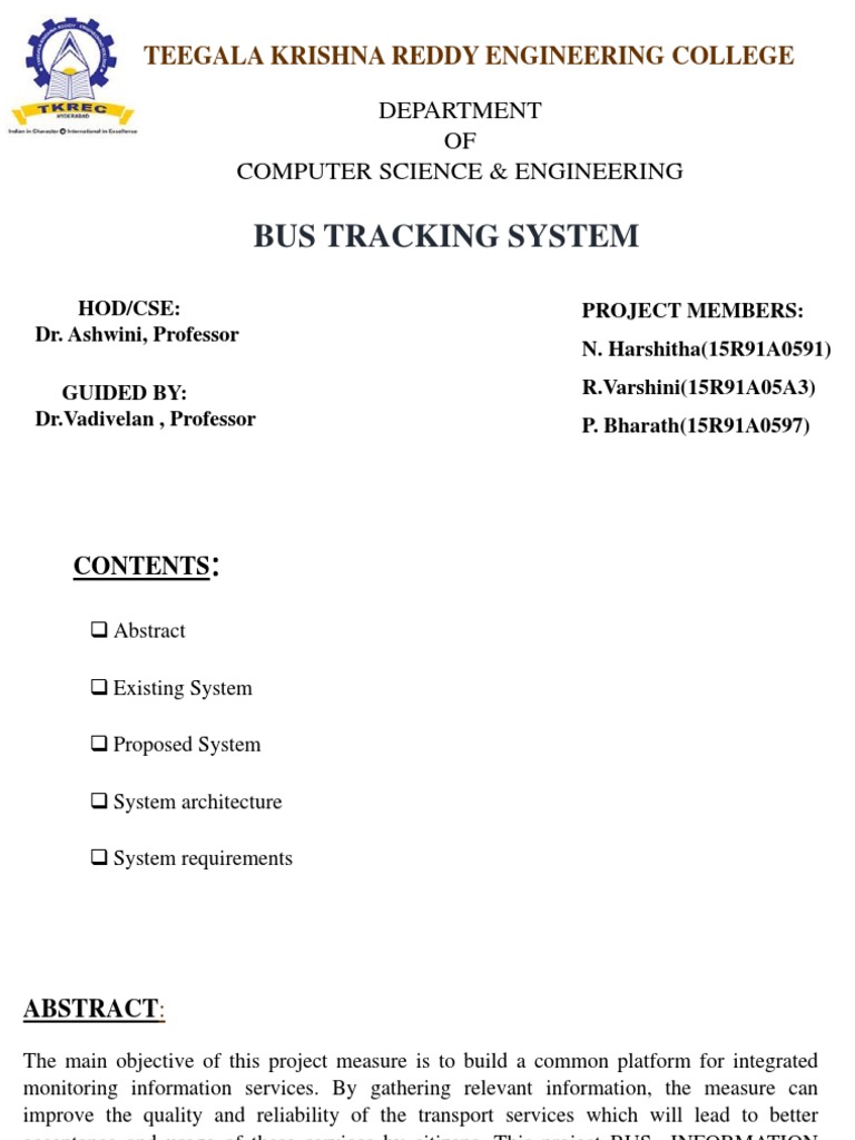 Bus Tracking System: A Project Report on Developing a Web Application ...