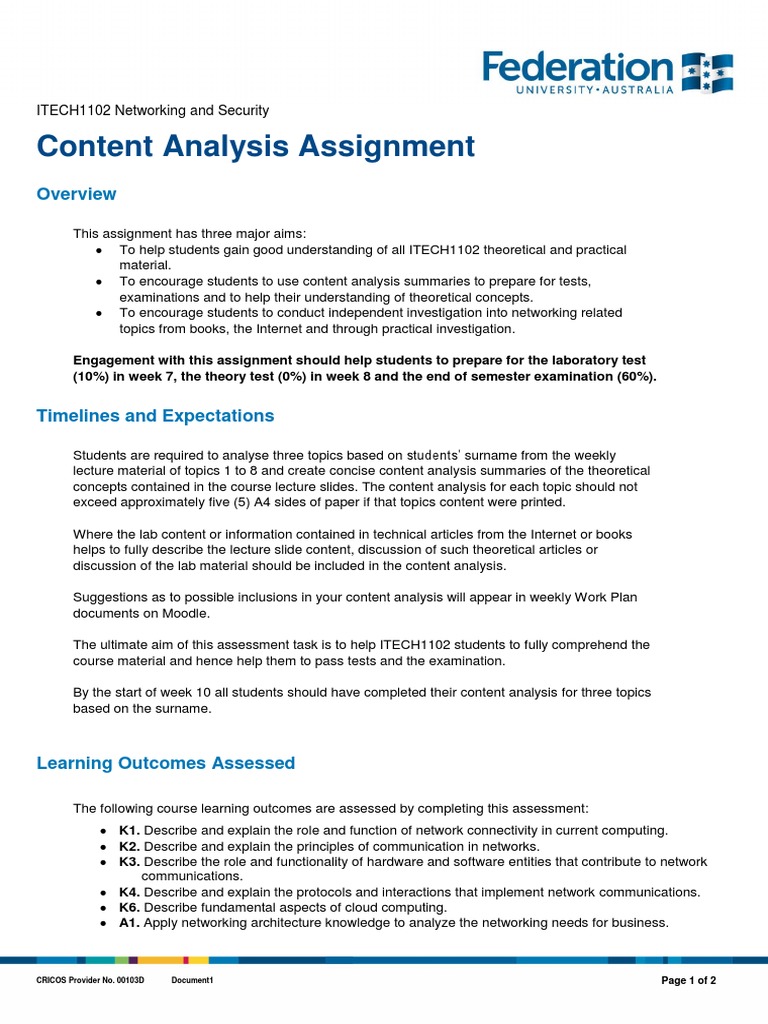 Content Analysis Assignment: ITECH1102 Networking and Security | PDF ...