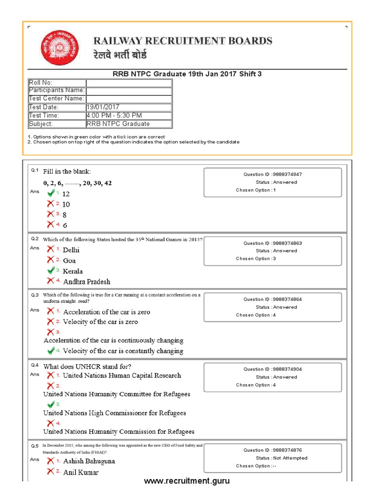 RRB NTPC Tier-2 Exam Paper Held On 19-01-2017 Shift-3 | PDF ...