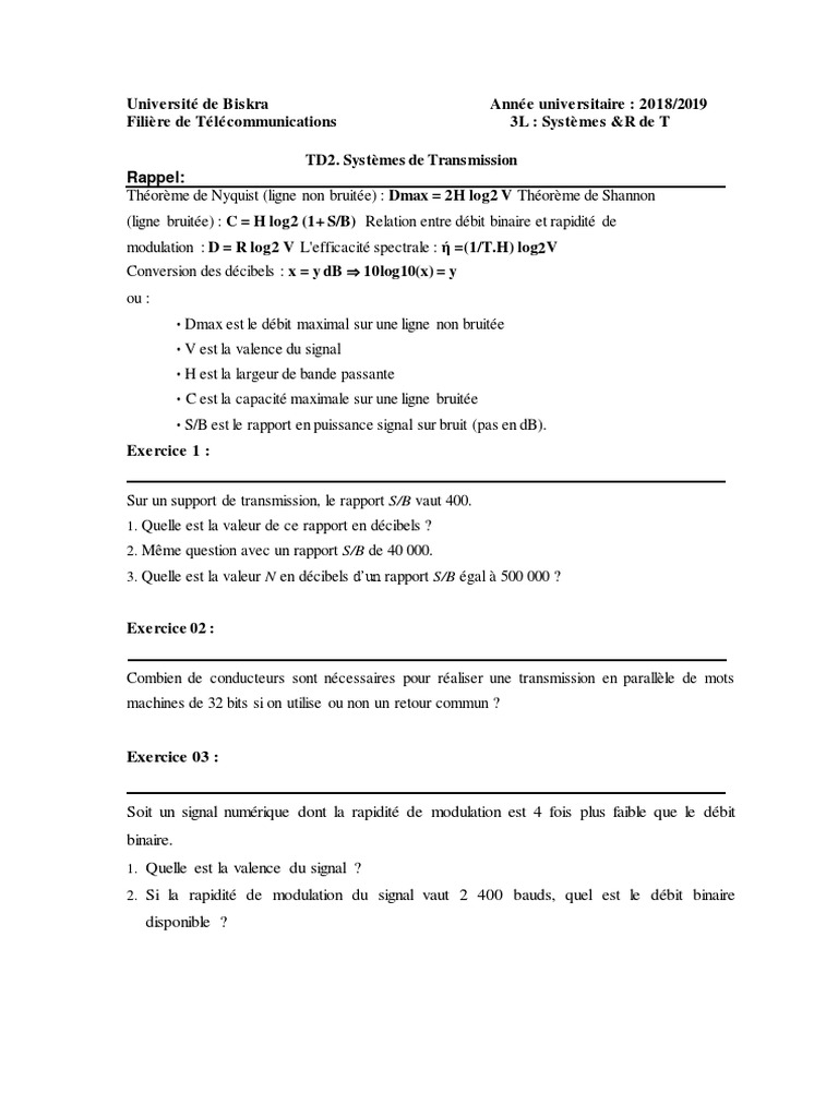 TD2 Avec Solutions | PDF | Modulation | Débit binaire