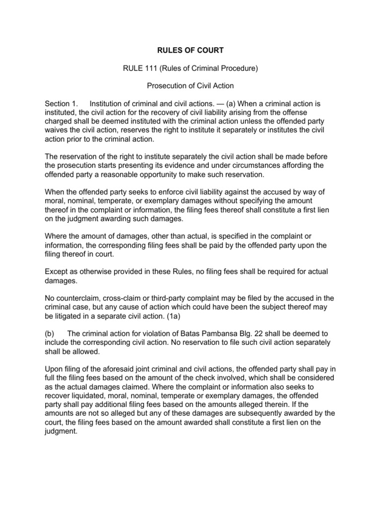 Rule 111: Civil Action in Criminal Cases | PDF | Prejudice (Legal Term ...