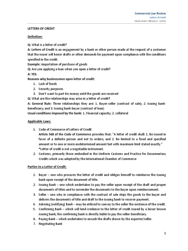 Letters of Credit PDF Letter Of Credit Credit