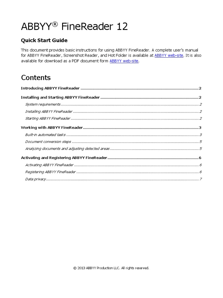 Abbyy Finereader 12: Quick Start Guide | PDF | Microsoft Windows | File ...