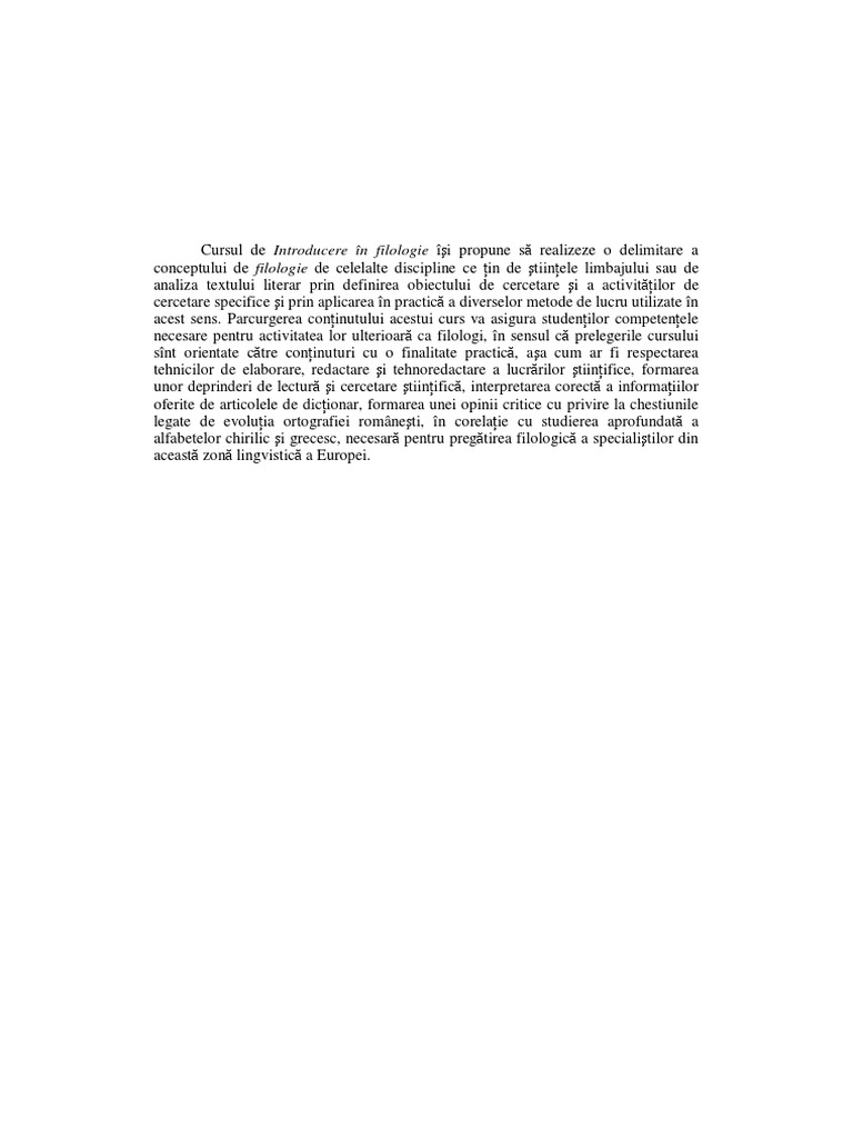 Introducere in Filologie (Curs) PDF | PDF