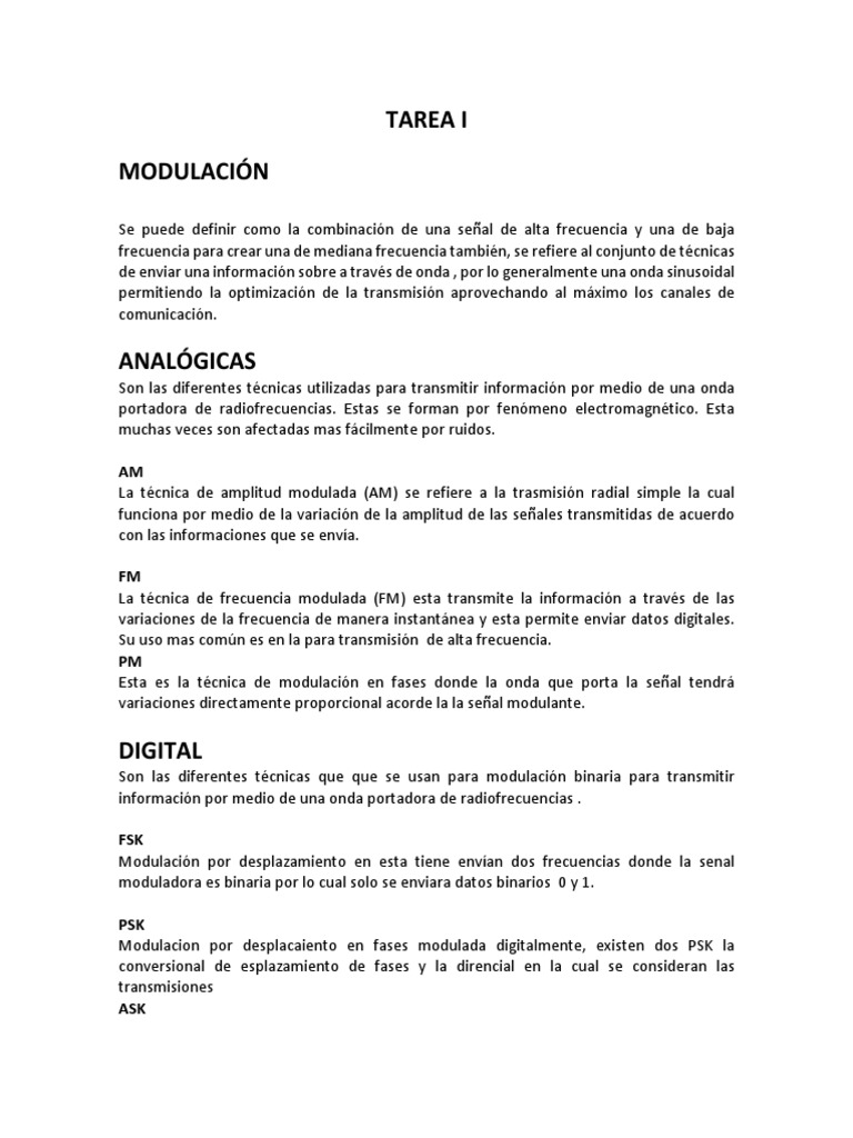 Técnicas de Modulación en Comunicaciones | PDF | Modulación ...