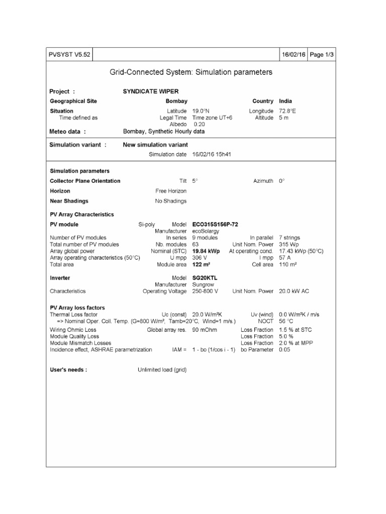 PV SYST REPORT - Sample | PDF