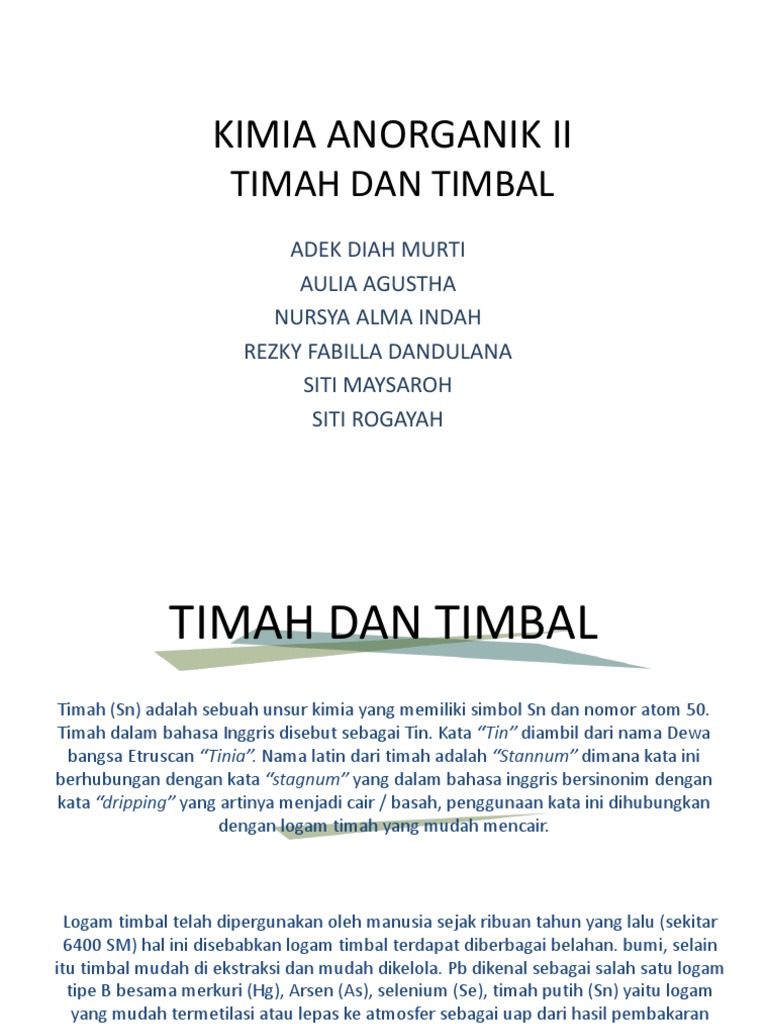 Sifat dan Ekstraksi Timah & Timbal | PDF