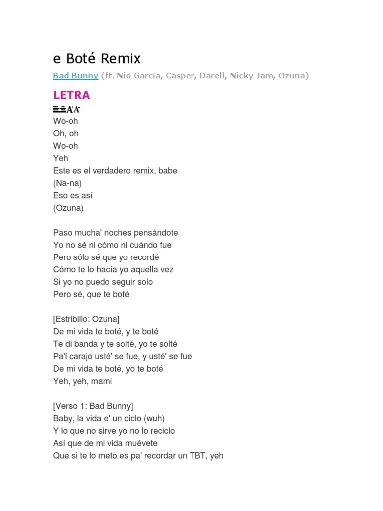 Te Bote Remix Docx Ocio Entretenimiento General