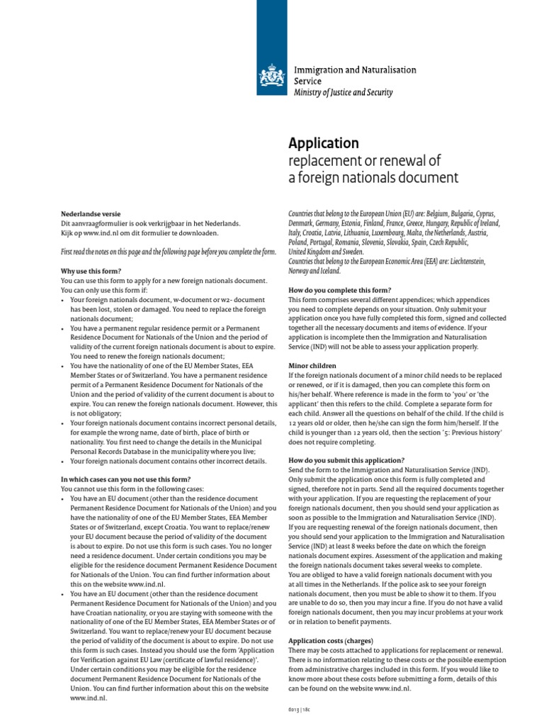 Foreign Nationals Document Renewal Form | PDF | Identity Document ...