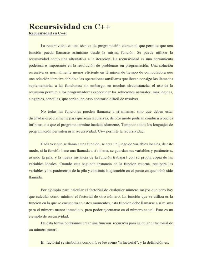 Introducción a la recursividad en C++ | PDF | Recursividad | C