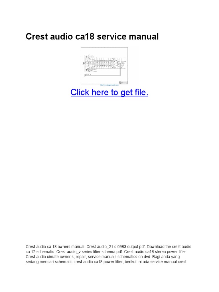 Crest Audio CA18 Service Manual | PDF | Computing