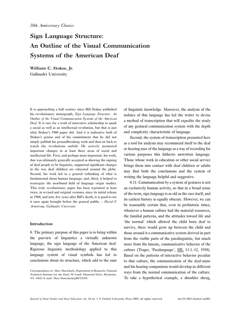 Sign Language StructureSTOKOE PDF PDF Sign Language Hearing Loss