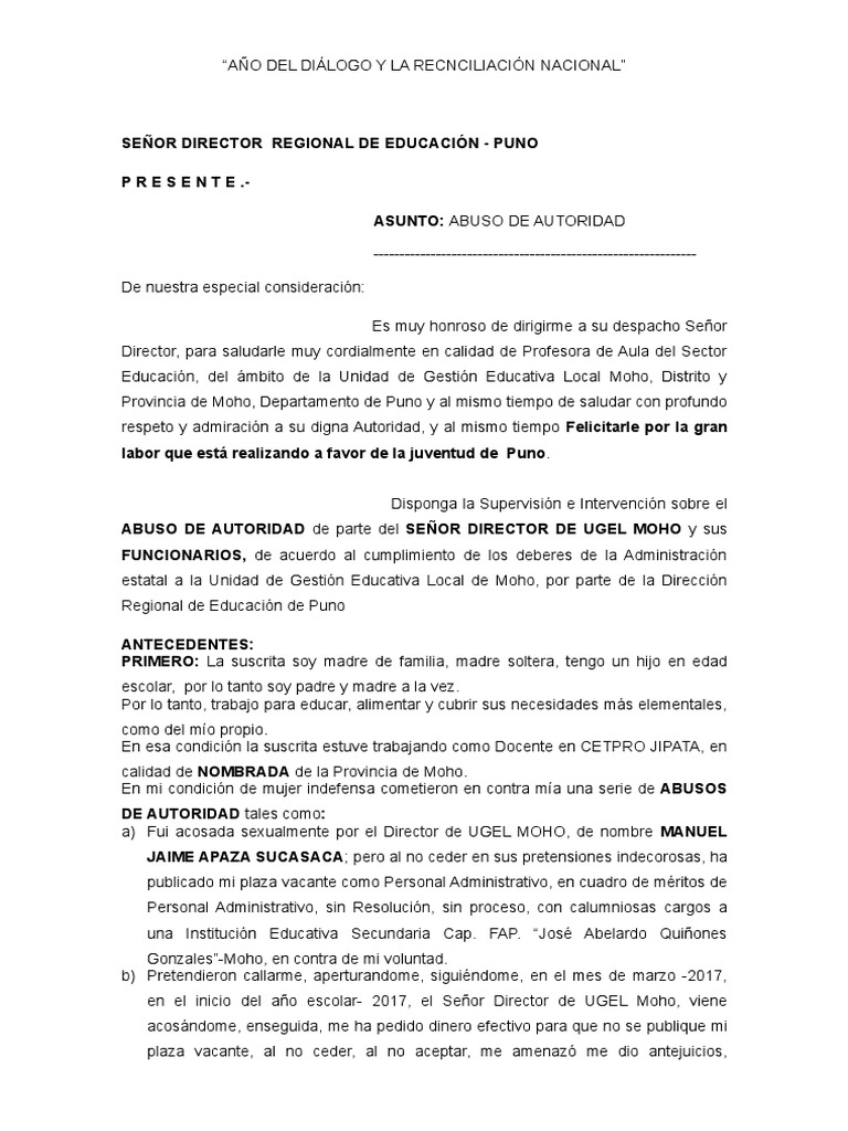Modelo De Denuncia Abuso De Autoridad PDF Debido Al Proceso Justicia