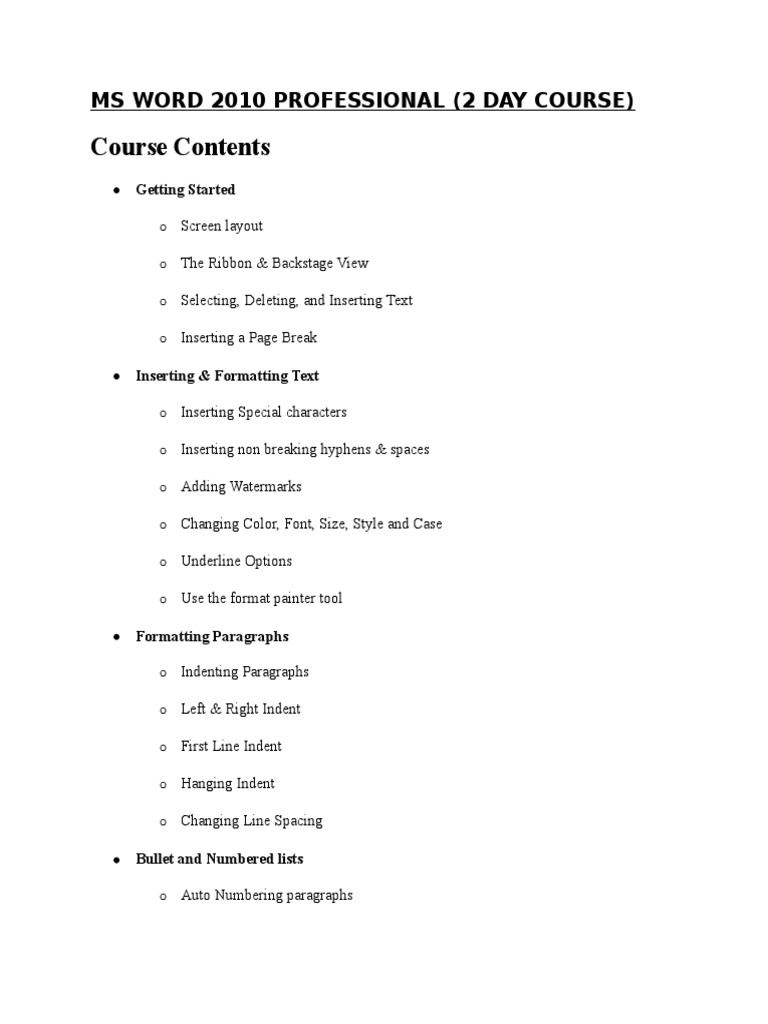 MS Word 2010: 2-Day Course Overview | PDF | Human–Computer Interaction ...
